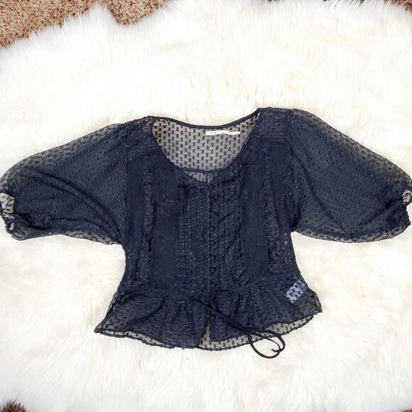 Kimchi Blue Black Sheer Balloon Sleeve Blouse Women Size Small Romantic Coquette - Picture 11 of 12